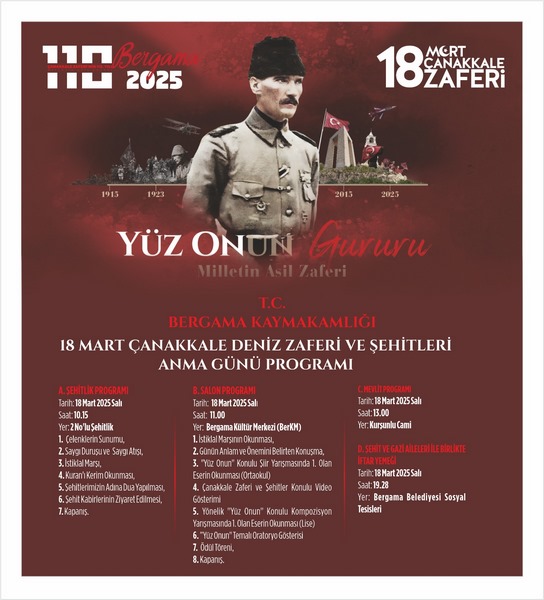 18 Mart Şehitleri Anma Günü ve Çanakkale Deniz Zaferi’nin 110. Yıl Dönümünde İlçemizdeki Kutlama Programımız